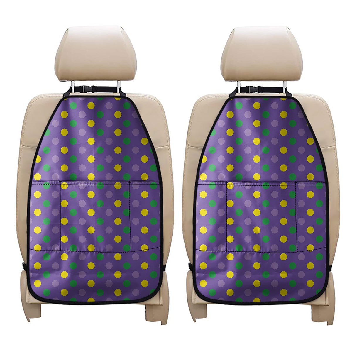 Mardi Gras Polka Dot Pattern Print Car Seat Organizers