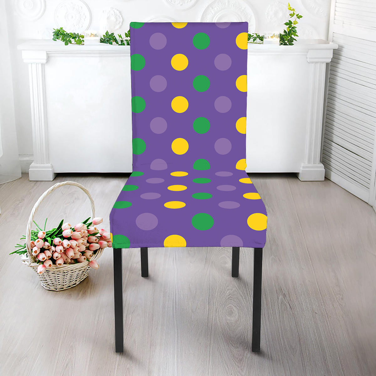 Mardi Gras Polka Dot Pattern Print Dining Chair Slipcover