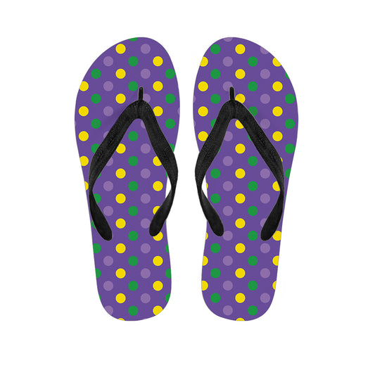 Mardi Gras Polka Dot Pattern Print Flip Flops