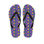 Mardi Gras Polka Dot Pattern Print Flip Flops