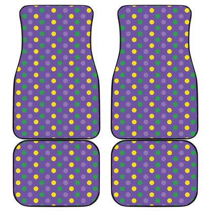 Mardi Gras Polka Dot Pattern Print Front and Back Car Floor Mats