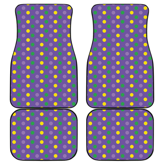 Mardi Gras Polka Dot Pattern Print Front and Back Car Floor Mats
