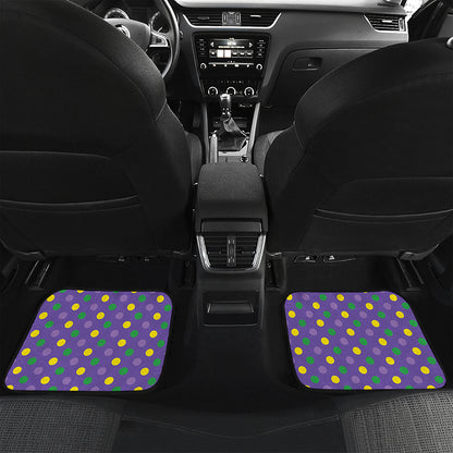 Mardi Gras Polka Dot Pattern Print Front and Back Car Floor Mats