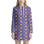 Mardi Gras Polka Dot Pattern Print Hoodie Dress
