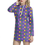Mardi Gras Polka Dot Pattern Print Hoodie Dress