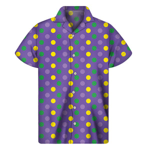 Mardi Gras Polka Dot Pattern Print Men's Short Sleeve Shirt