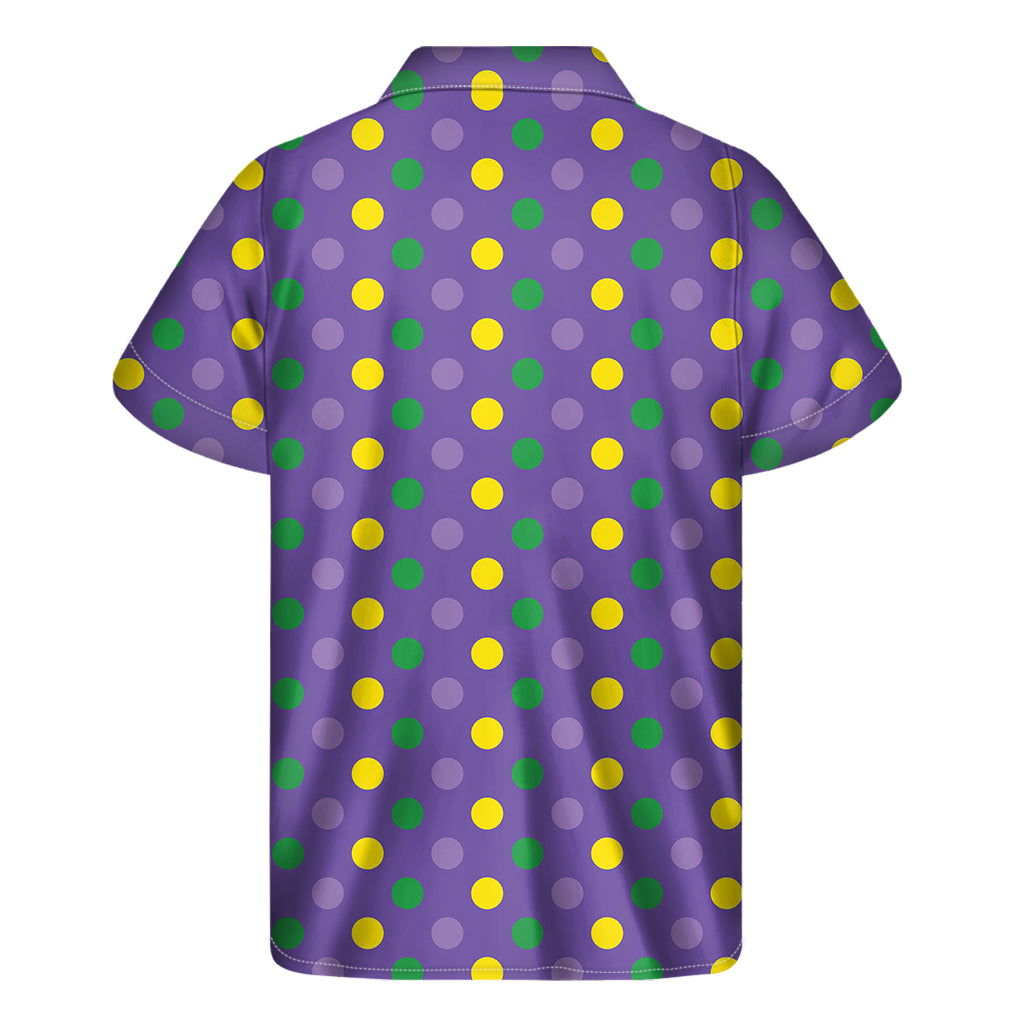 Mardi Gras Polka Dot Pattern Print Men's Short Sleeve Shirt