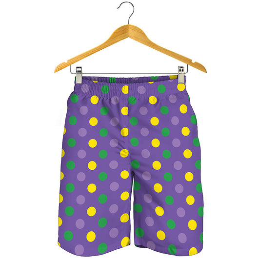 Mardi Gras Polka Dot Pattern Print Men's Shorts