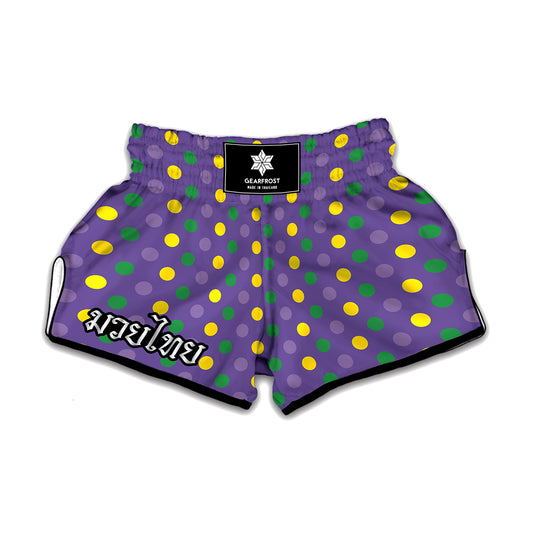 Mardi Gras Polka Dot Pattern Print Muay Thai Boxing Shorts