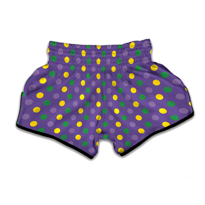 Mardi Gras Polka Dot Pattern Print Muay Thai Boxing Shorts