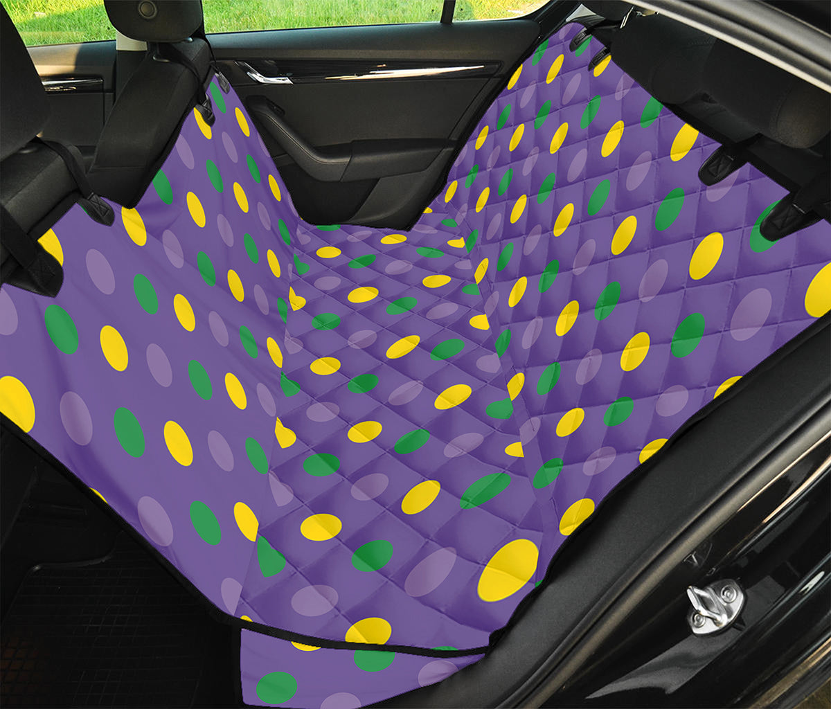 Mardi Gras Polka Dot Pattern Print Pet Car Back Seat Cover