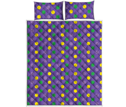 Mardi Gras Polka Dot Pattern Print Quilt Bed Set