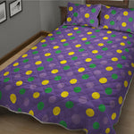 Mardi Gras Polka Dot Pattern Print Quilt Bed Set