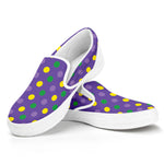 Mardi Gras Polka Dot Pattern Print White Slip On Shoes