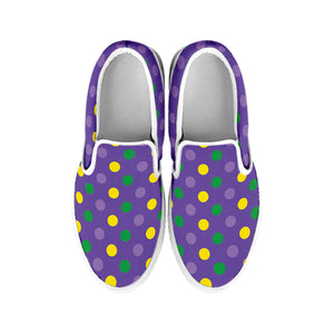 Mardi Gras Polka Dot Pattern Print White Slip On Shoes