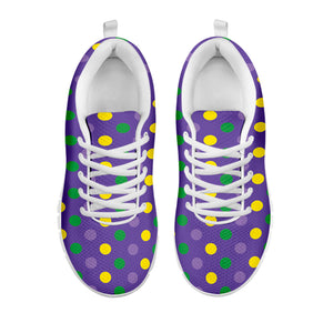 Mardi Gras Polka Dot Pattern Print White Sneakers