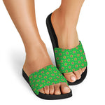 Mardi Gras Star Pattern Print Black Slide Sandals