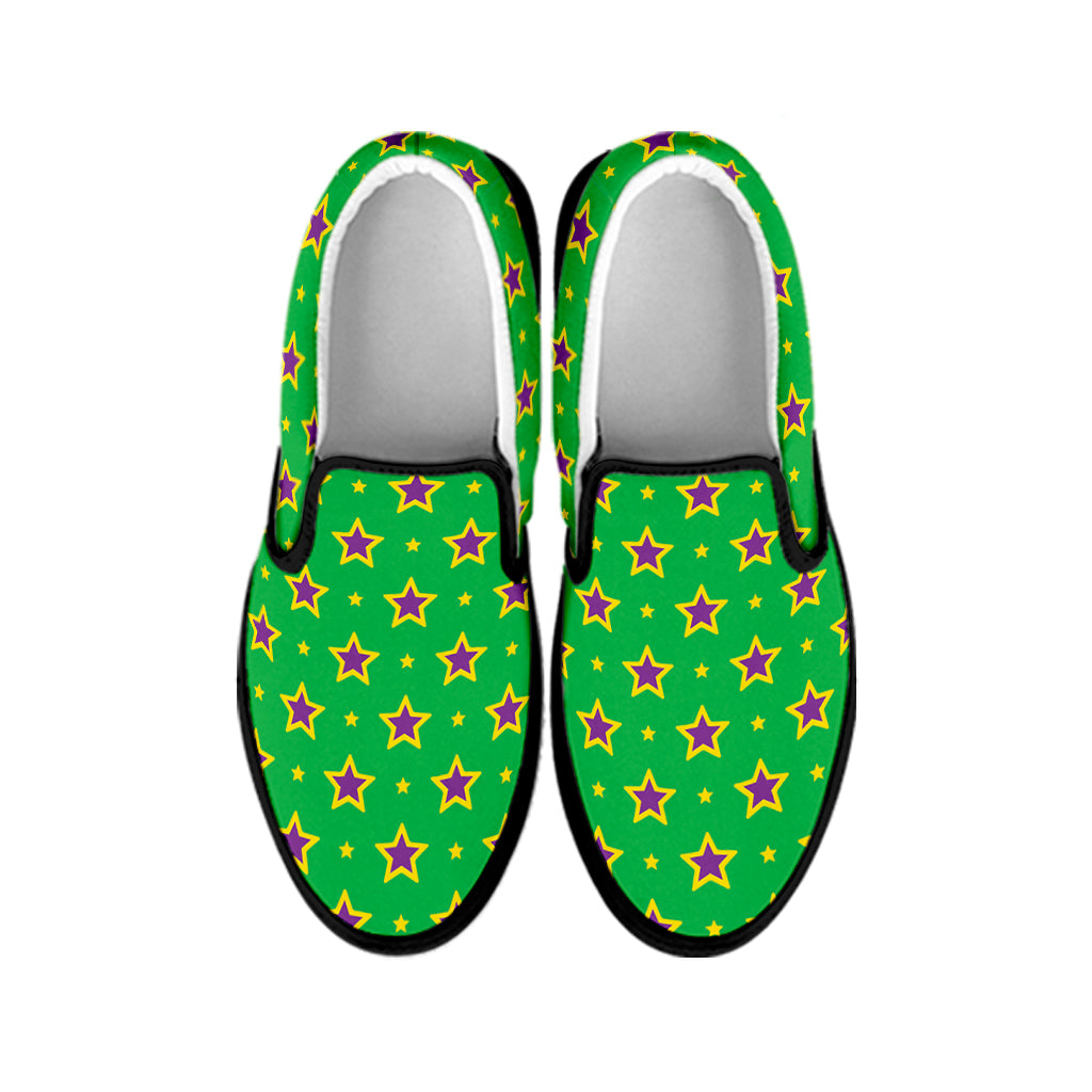 Mardi Gras Star Pattern Print Black Slip On Shoes