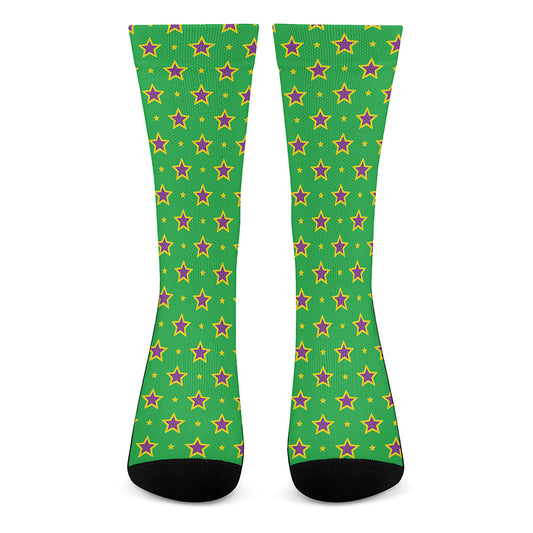 Mardi Gras Star Pattern Print Crew Socks