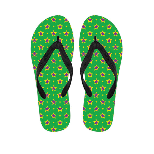 Mardi Gras Star Pattern Print Flip Flops
