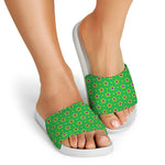 Mardi Gras Star Pattern Print White Slide Sandals