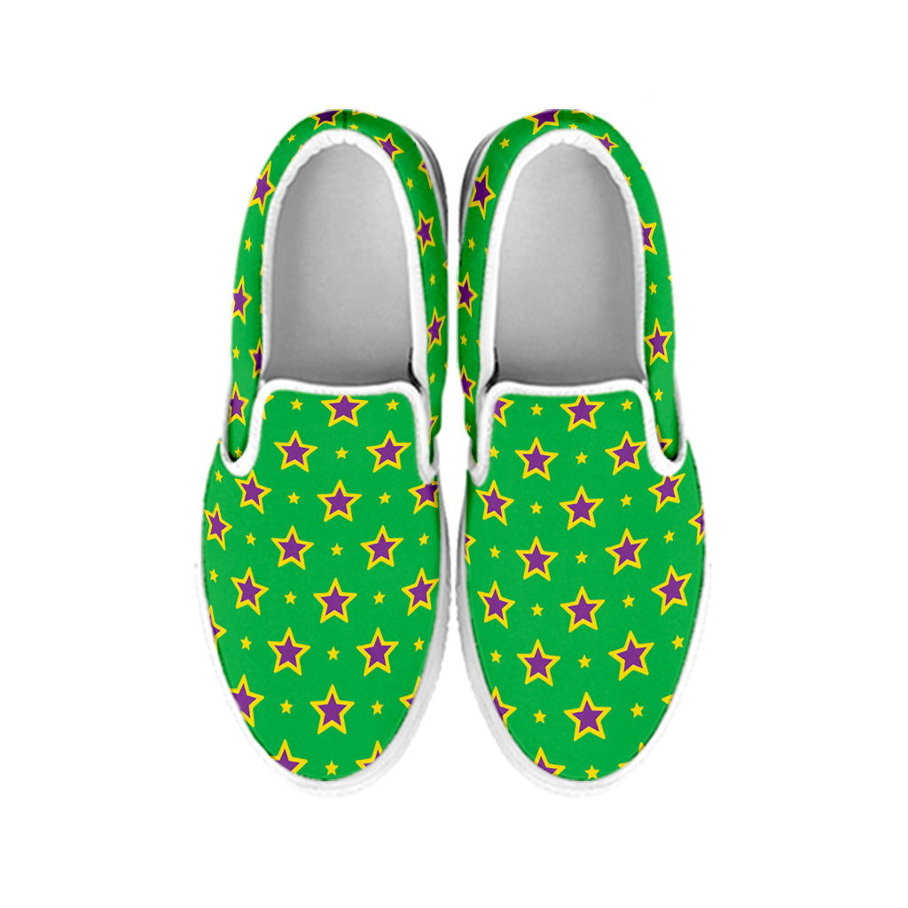 Mardi Gras Star Pattern Print White Slip On Shoes
