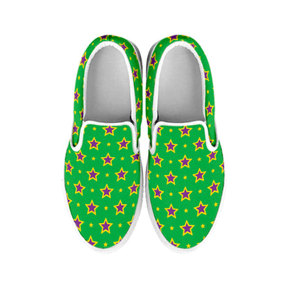 Mardi Gras Star Pattern Print White Slip On Shoes