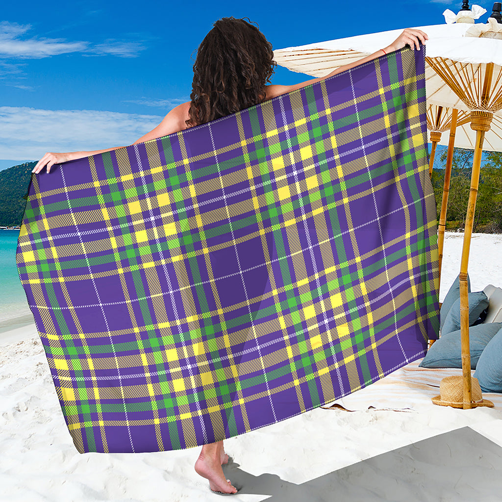 Mardi Gras Tartan Plaid Pattern Print Beach Sarong Wrap