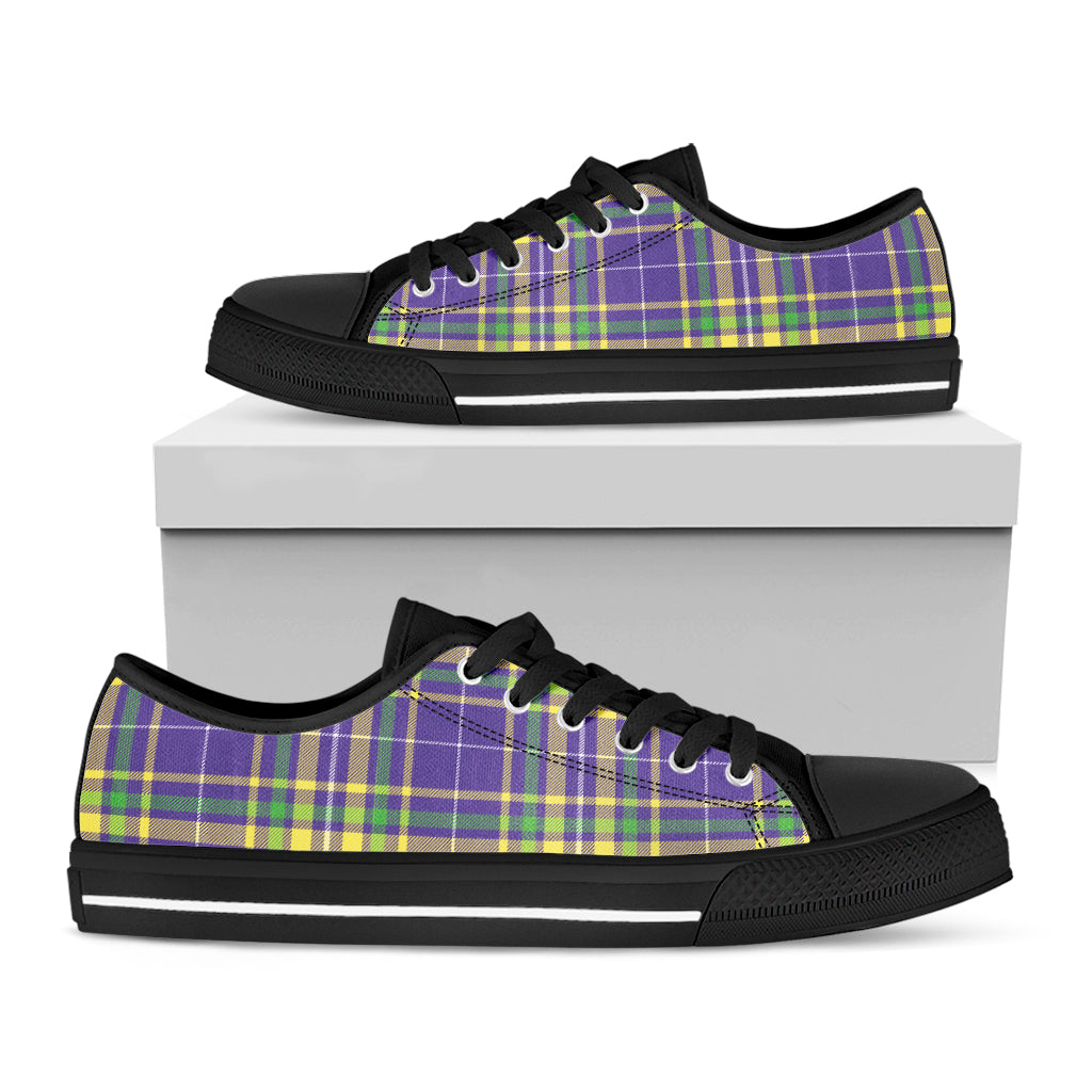 Mardi Gras Tartan Plaid Pattern Print Black Low Top Shoes