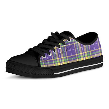 Mardi Gras Tartan Plaid Pattern Print Black Low Top Shoes