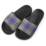 Mardi Gras Tartan Plaid Pattern Print Black Slide Sandals