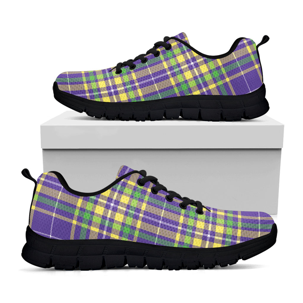 Mardi Gras Tartan Plaid Pattern Print Black Sneakers
