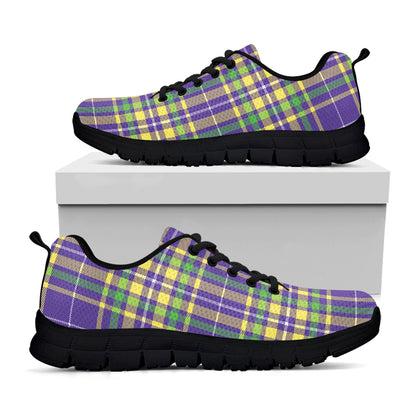Mardi Gras Tartan Plaid Pattern Print Black Sneakers