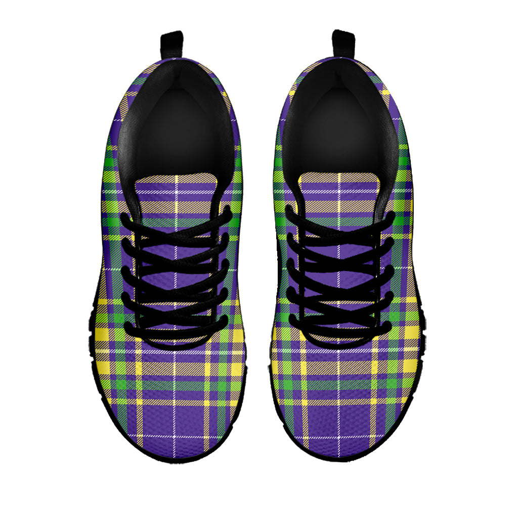 Mardi Gras Tartan Plaid Pattern Print Black Sneakers