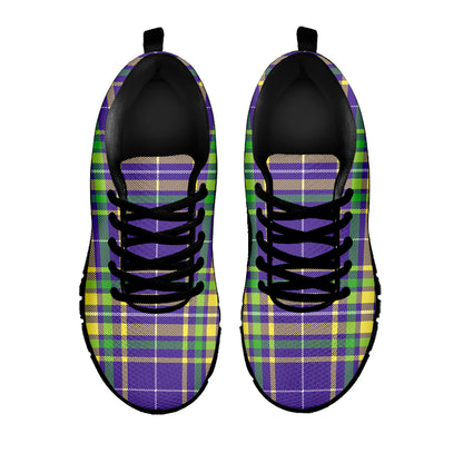 Mardi Gras Tartan Plaid Pattern Print Black Sneakers