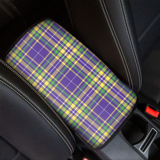 Mardi Gras Tartan Plaid Pattern Print Car Center Console Cover