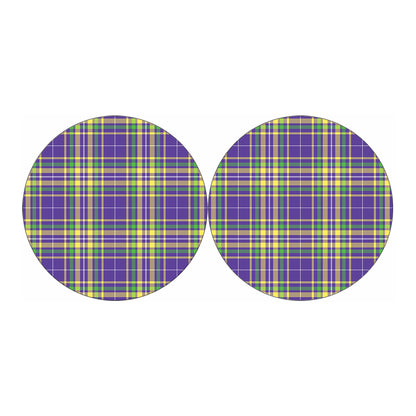 Mardi Gras Tartan Plaid Pattern Print Car Coasters
