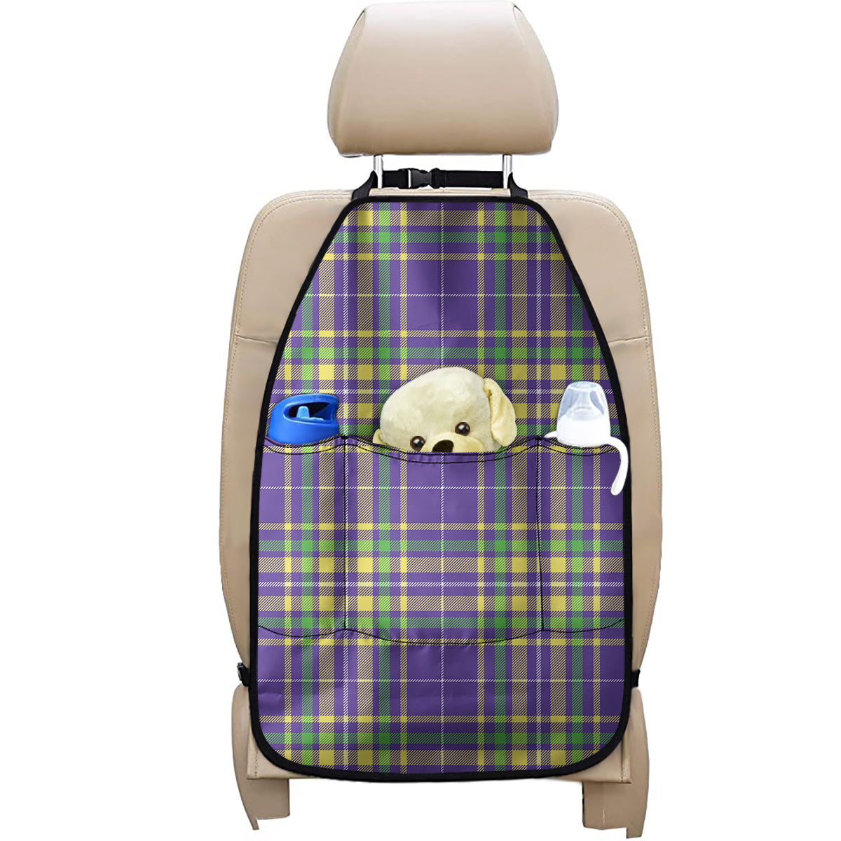 Mardi Gras Tartan Plaid Pattern Print Car Seat Organizers