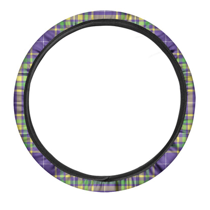 Mardi Gras Tartan Plaid Pattern Print Car Steering Wheel Cover
