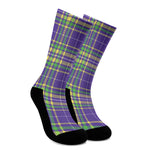 Mardi Gras Tartan Plaid Pattern Print Crew Socks