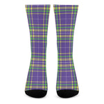 Mardi Gras Tartan Plaid Pattern Print Crew Socks