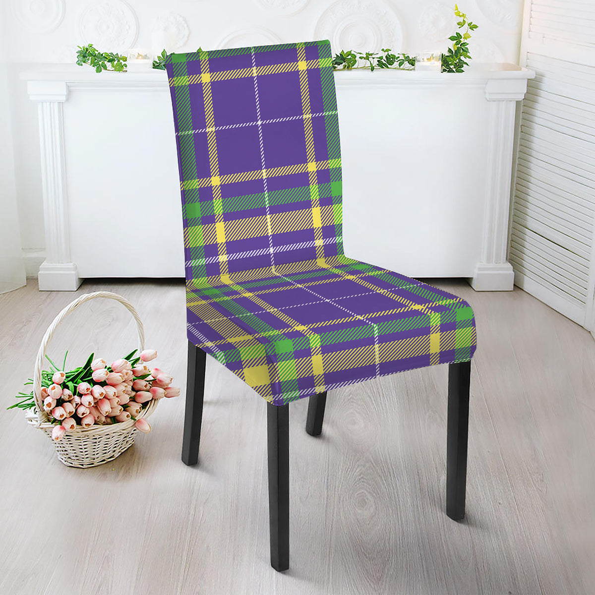 Mardi Gras Tartan Plaid Pattern Print Dining Chair Slipcover