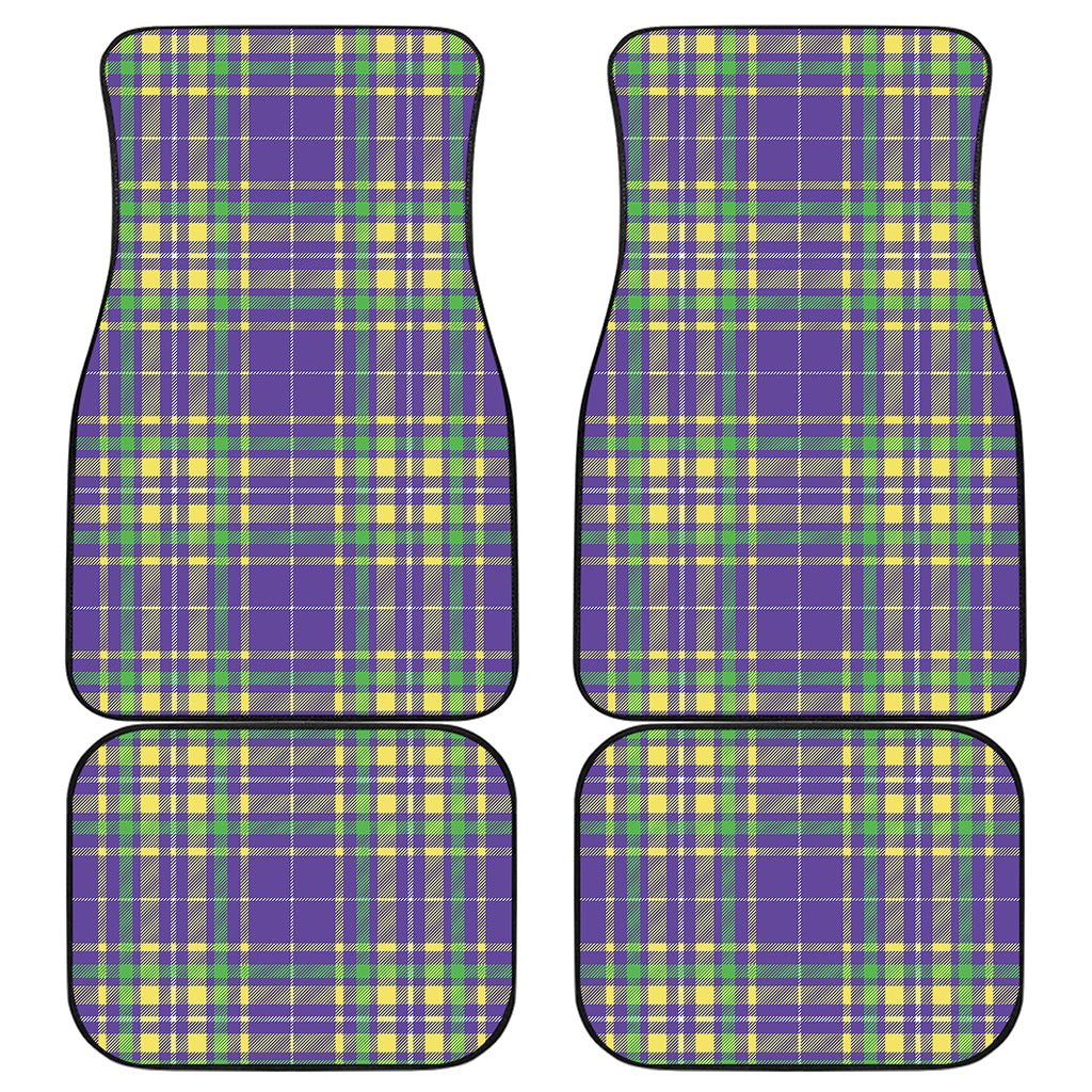 Mardi Gras Tartan Plaid Pattern Print Front and Back Car Floor Mats