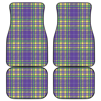 Mardi Gras Tartan Plaid Pattern Print Front and Back Car Floor Mats
