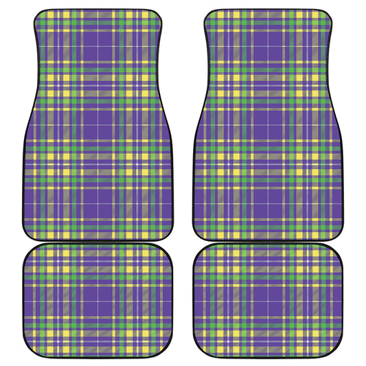 Mardi Gras Tartan Plaid Pattern Print Front and Back Car Floor Mats