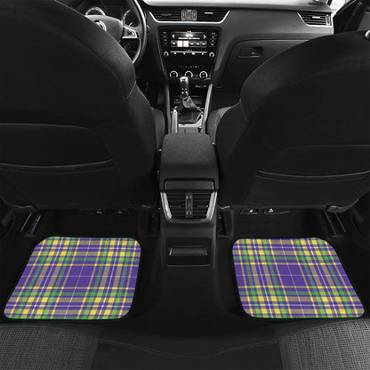 Mardi Gras Tartan Plaid Pattern Print Front and Back Car Floor Mats