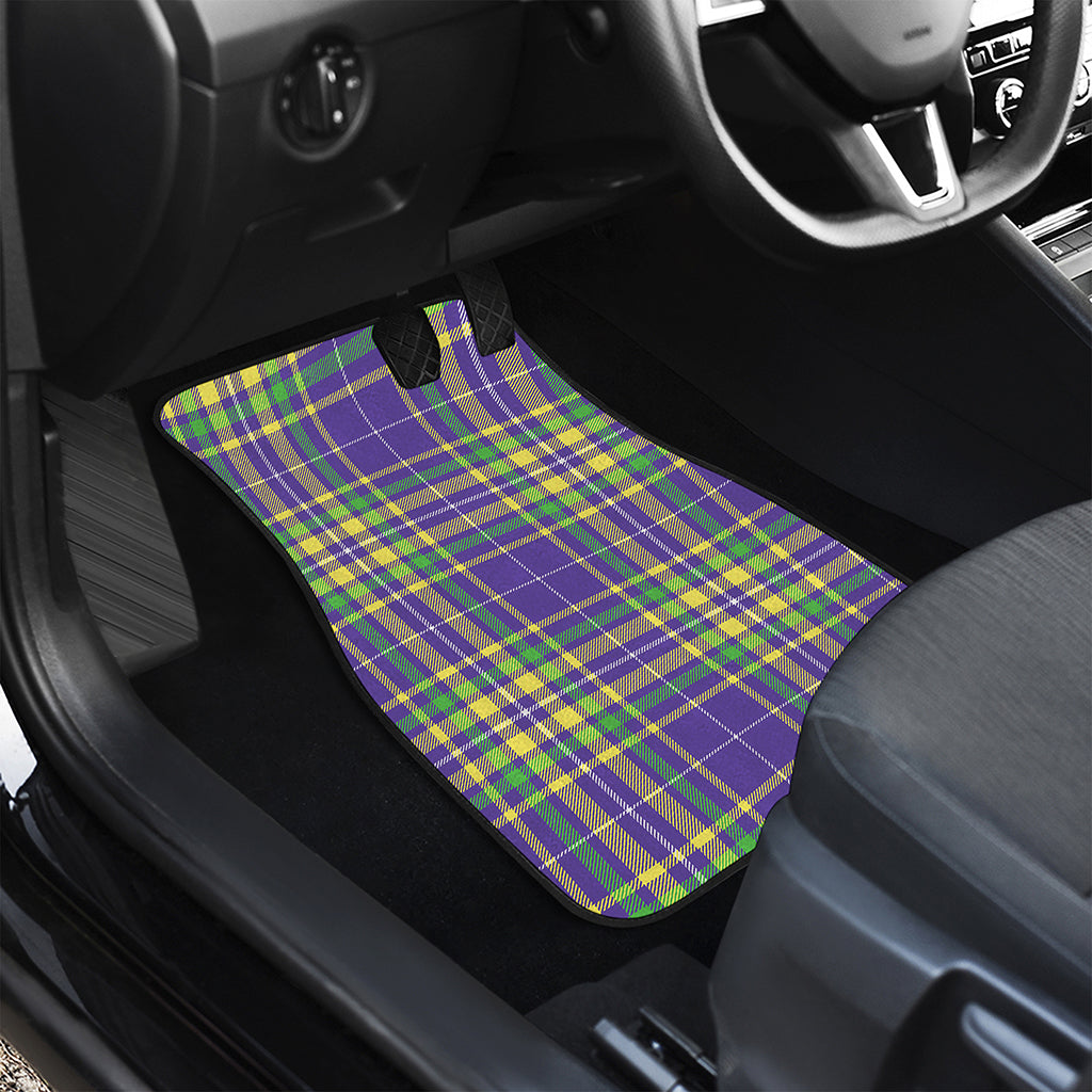 Mardi Gras Tartan Plaid Pattern Print Front and Back Car Floor Mats