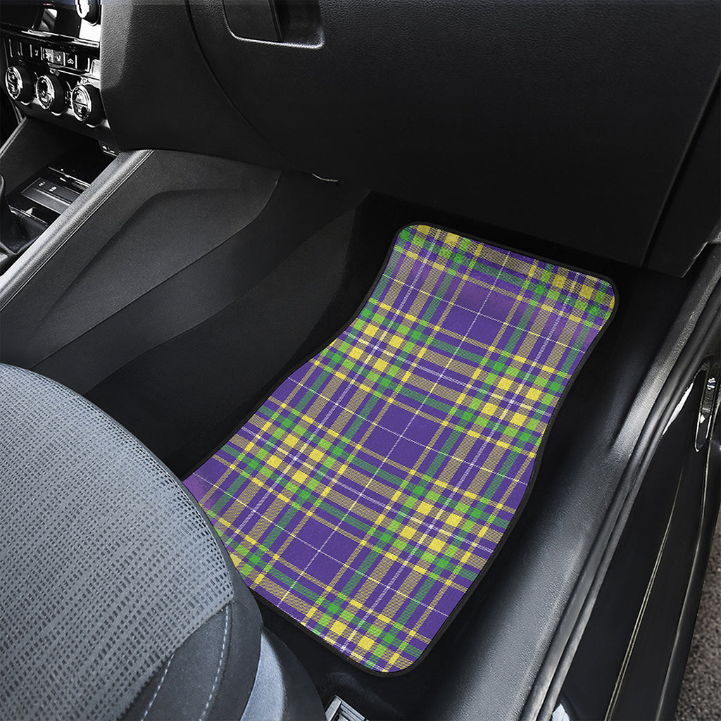 Mardi Gras Tartan Plaid Pattern Print Front and Back Car Floor Mats