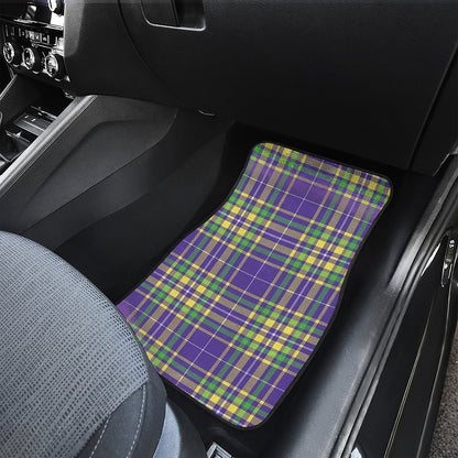 Mardi Gras Tartan Plaid Pattern Print Front and Back Car Floor Mats