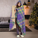 Mardi Gras Tartan Plaid Pattern Print Hooded Blanket